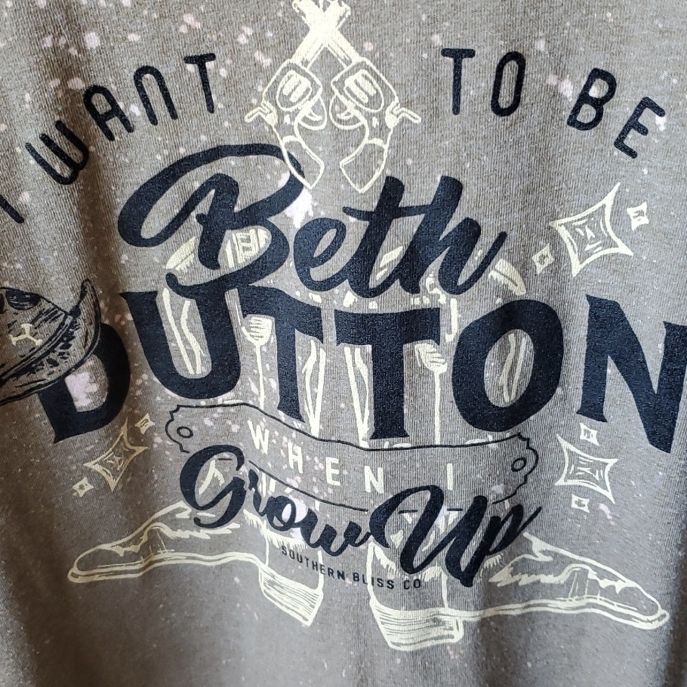 Southern Bliss acid wash tan/ olive Beth Dutton SS Tee XXL - Picture 2 of 6